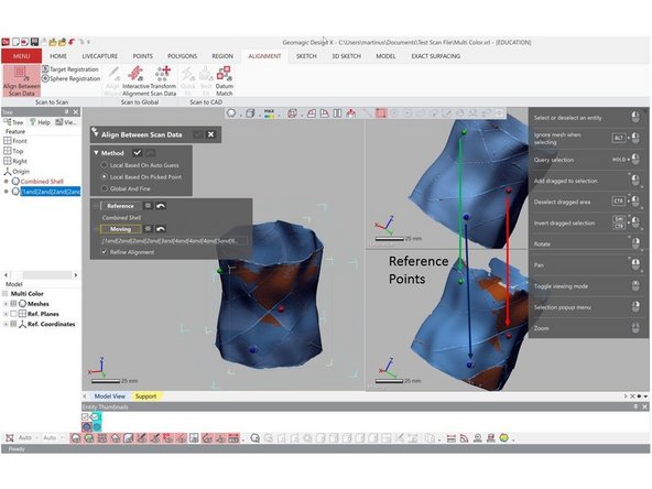 Performed part alignment by using the marker as reference points for the alignment