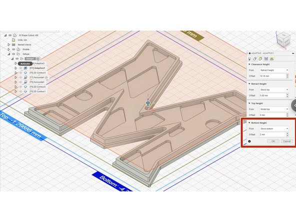 Next operation is another Adaptive Clearing. We want to remove as much material as quickly as possible while leaving a small amount for the finishing operations.