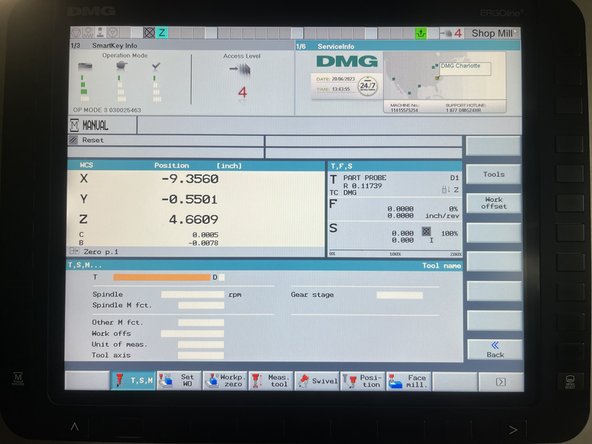 T,S,M is primarily used to change tools, work offsets, and units. Once the desired settings/paramters are entered intot he fields, press Cycle Start. For example, to input a tool (T), select Tools, tabe down to the desired tool, then press &quot;In manual.&quot; The tool name will be populated in the T field.