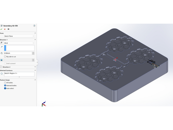 Create sketch for air slits on Side B of the mold.