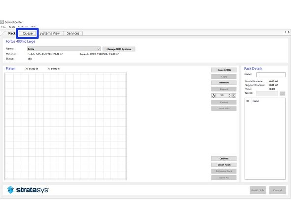 The Queue tab at the top of the page allows you to view and manage the print queue