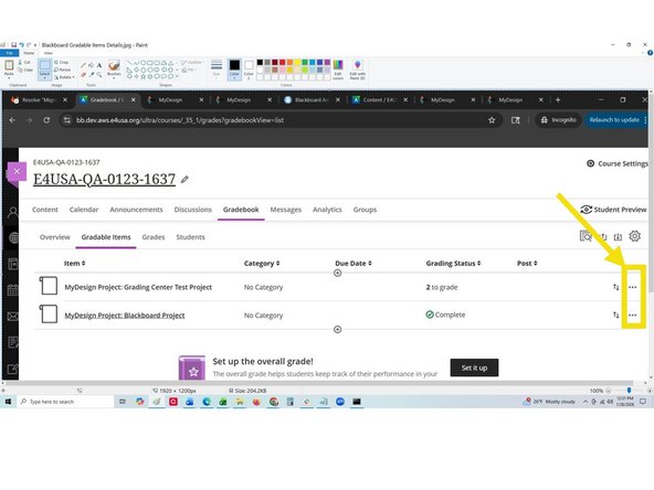 In Gradebook Gradable Items, select ... on the right to see statistics and manage items.