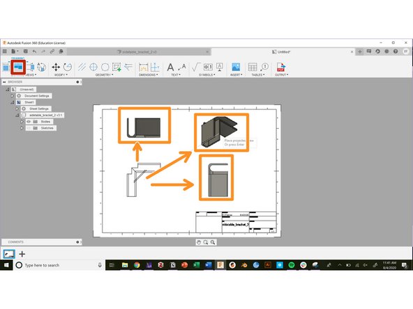 Use the projected view tool to create the rest of the perspectives on a design in a multi-view engineering drawing.