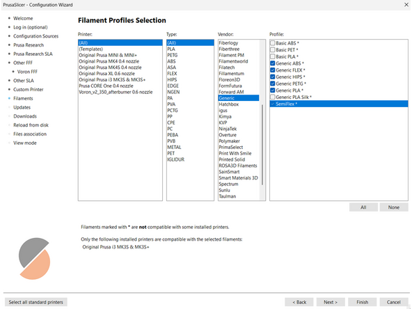 You will now select all relevant materials that the AFL uses for printing