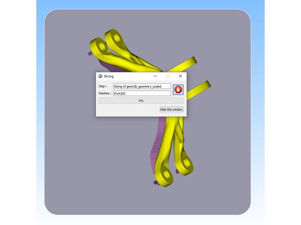 To run the slicing process, click the blue stack in the top panel on the left.
