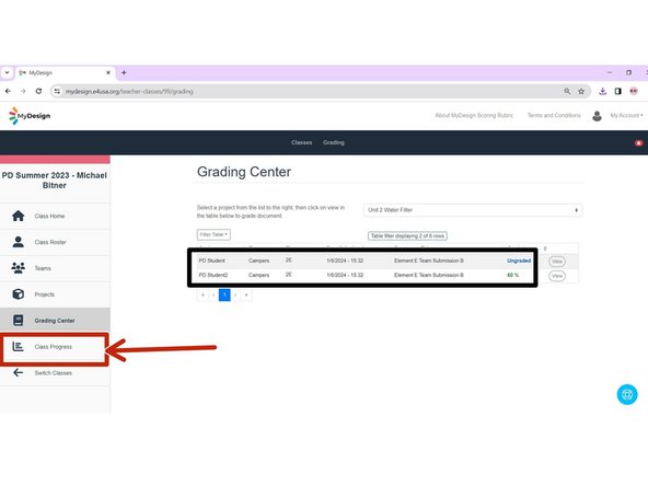 Note that document submissions for both students is shown as &quot;Viewed&quot; while the Grade is shown as &quot;Ungraded&quot; for the student who was not graded and it shows the actual grade for the student who was graded.