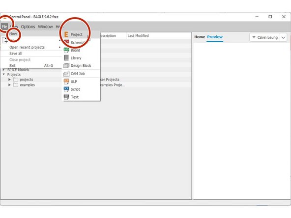 From the control panel: File &gt; New &gt; Project