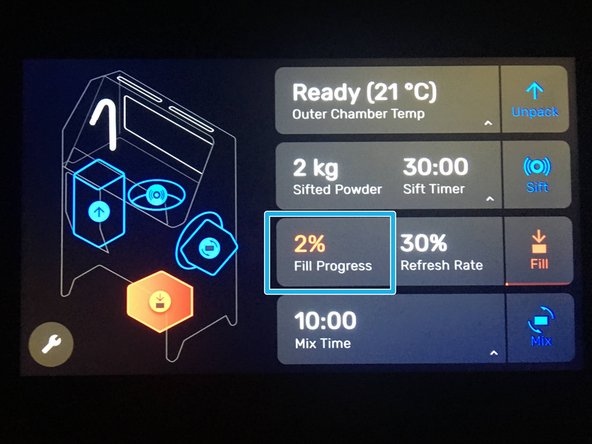 The Sift may take a few minutes to fill the bin. Be patient. You can view the Fill Progress on the touchpad.
