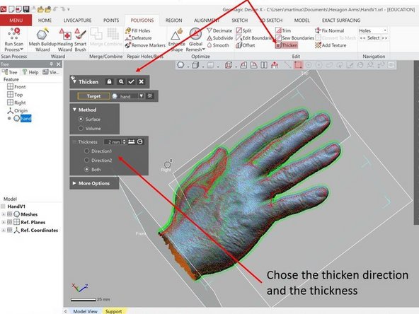 Use thicken feature (Under Polygons) to add a shell on a surface