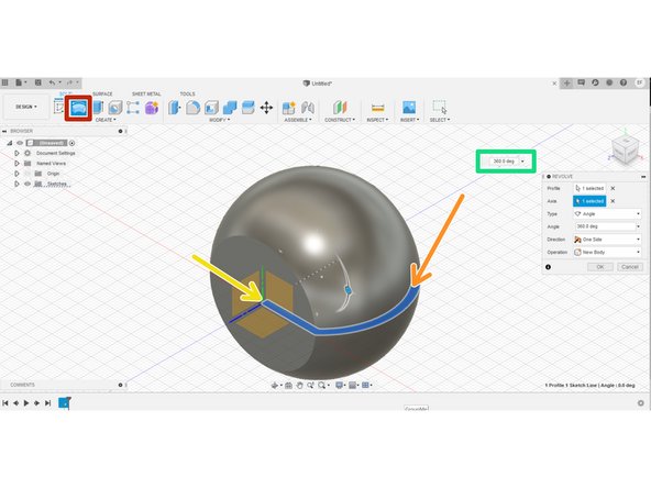 Open the revolve tool from the Toolbar
