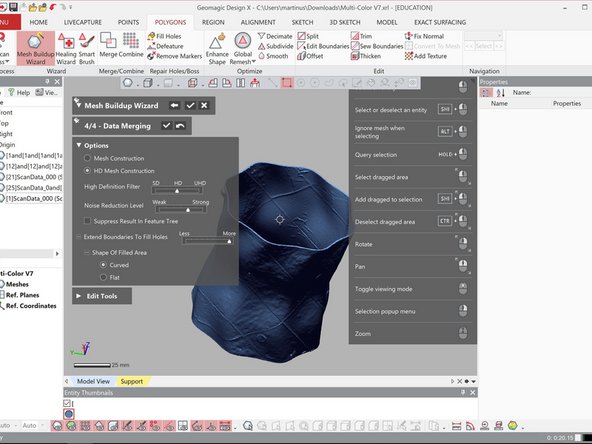 You may wat to try different combination level of HD filter, Noise reduction level, and Fill Holes