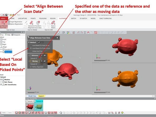 Select Align Between Scan Data under Alignment to start the alignment process (See the first figure)