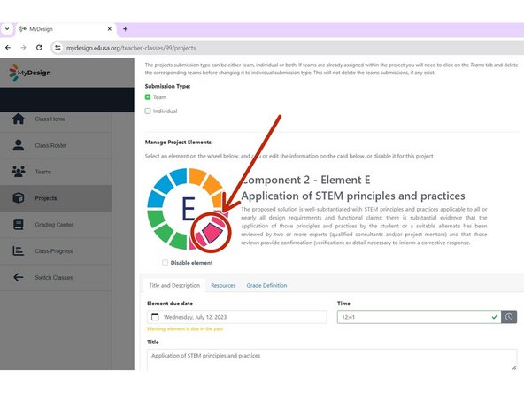Scroll down popup window to view Manage Project Elements