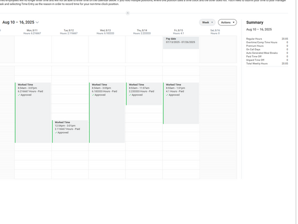 Use the Enter Time dialog to select a week to view.