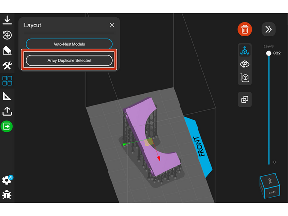 Selecting &quot;Array Duplicate Model&quot; allows you to print multiple copies of the same part.