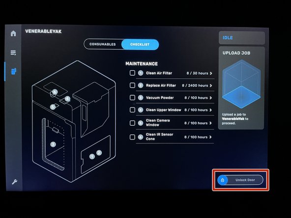 Using the &quot;Unlock Door&quot; button on the Fuse touch screen, open the door.