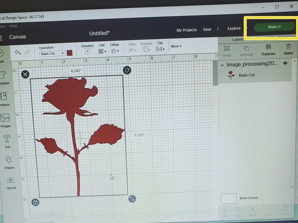 The image will become gray. Select the colored box beside the tab and choose the color closest to the color of the material you're printing with (i.e. red material color for red paper)