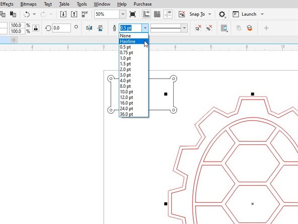 To be treated as a vector by KCAM, lines need to be &quot;Hairline&quot; width. Set the shell and the outline to hairline