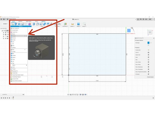 Now that we have our rectangle in 2D, we will simply extrude it out