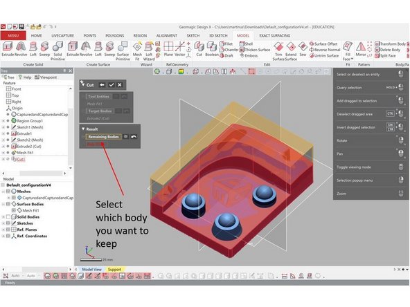 First, select the cut surface under Tool Entities (You need to select the surface you have generated in the previous step)
