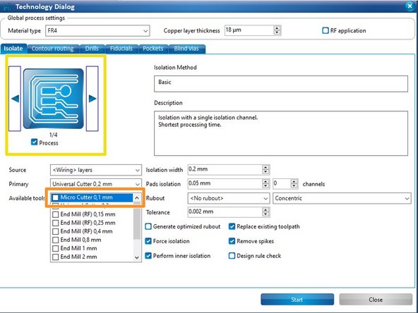 Click the Generate isolation and contour routing toolpath button