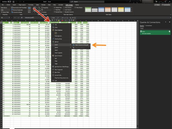 Once data is imported, right click the Volume column (H)