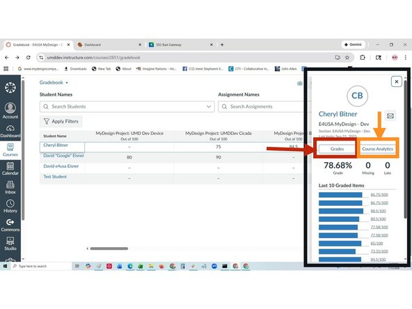 Observe grade history for an individual student for the most recent 10 submitted documents