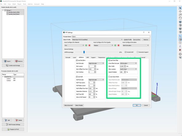 Make sure each STL is designated to the correct extruder, then click ok.