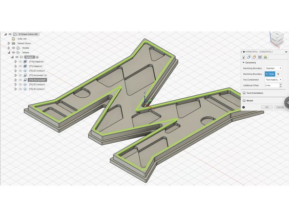 Create another Horizontal operation and select the #5 - 3mm flat end mill tool