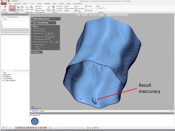 If you see a small bump on the combine scan as shown in the figure, you can erase the bump and use fill hole option to fill the hole