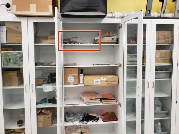 The tubes and filter for draining the Contac are located on the top shelf of the LPKF cabinet