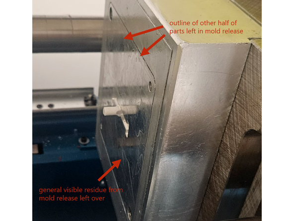 Plastic may also be stuck in the mold, resulting in reduced part volume or larger surface defects. This should also be visible on the mold itself. Refer to the issue covered in Section Two of this guide for direction on removing the plastic and resolving any underlying issues.
