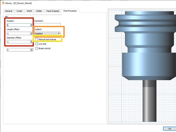 Tool number for the library and machine reference