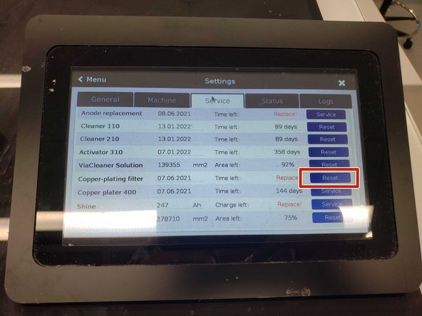 Tap Reset on Copper-plating filter