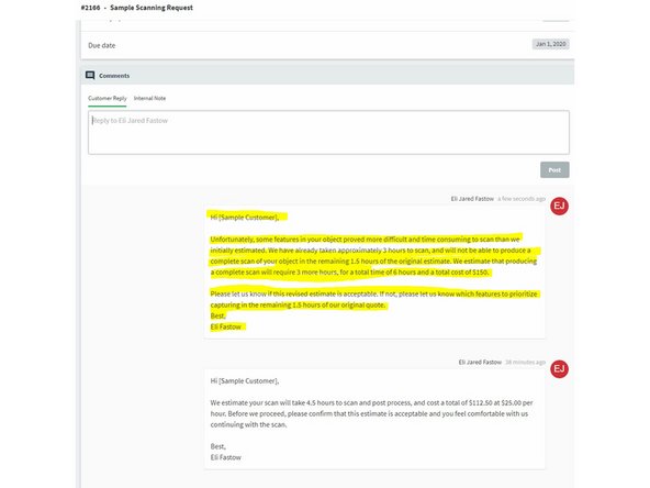 If the scan is nearly complete, finish the job and deliver to the customer as specified in future steps.