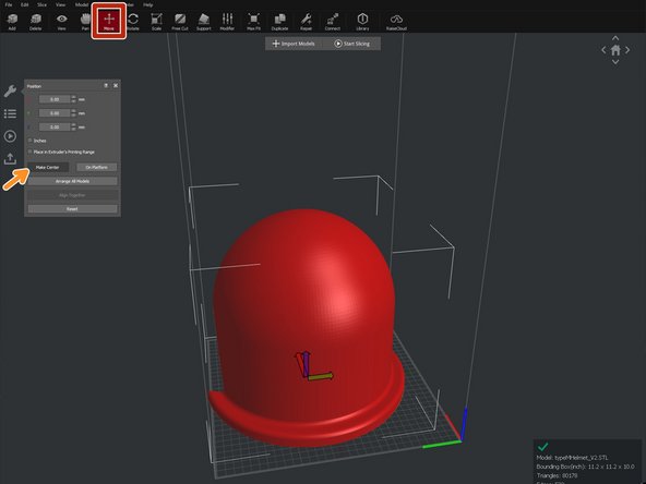 To arrange the model click the &quot;Move&quot; button from the top ribbon