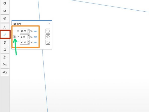Access the resizing tool by clicking on the button with a line going through a point