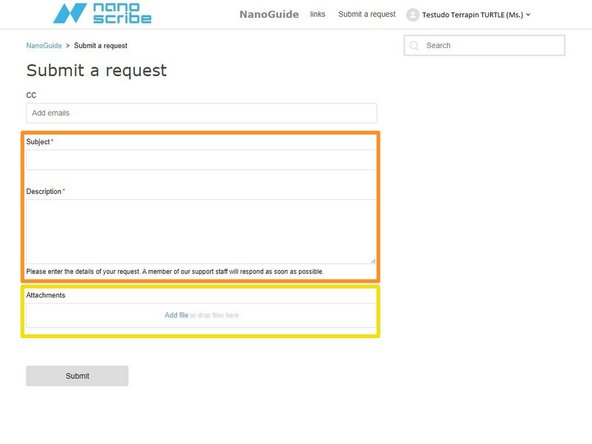 Click the &quot;Submit a request&quot; link at the top of the page.