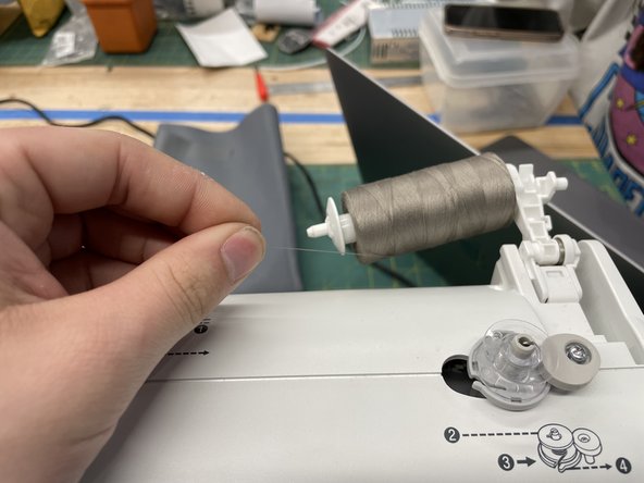 Then secure it loosely with the top hat that is kept on the back of the spool holder.