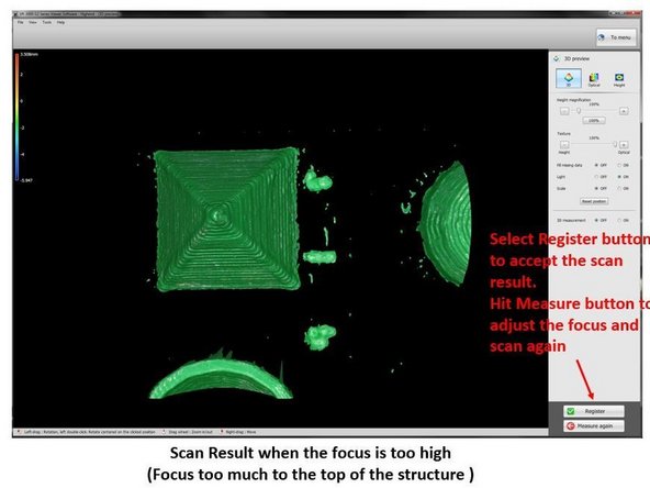If you set the focus point too low, only the section with low elevation will be scanned (See the second figure)