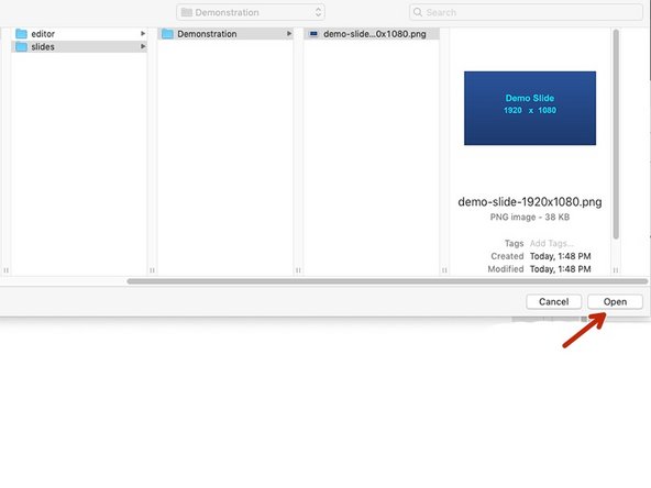 Navigate to the location of your file, select it, and click Open.