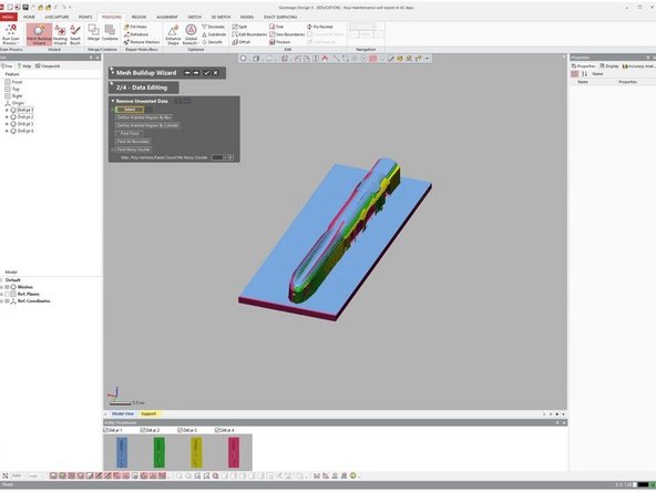 The second stage of the Mesh Buildup Wizard is Data Editing where you can remove unwanted scan data as shown in the first figure