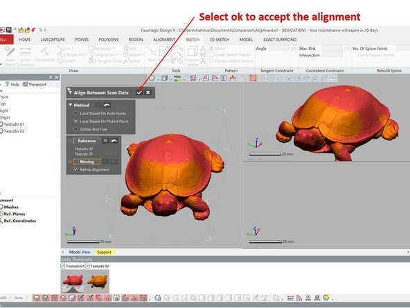 Specify one of the data as reference and the other as moving data