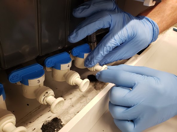 Remove the plug from whichever bath you're draining by pushing on the ring around the plug while simultaneously pulling the plug out