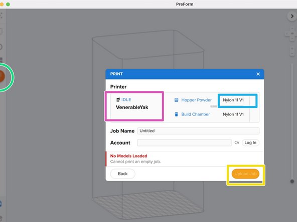 Once you have gone through the Fuse checklist, click the print button in PreForm
