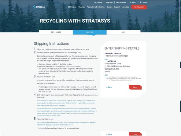 Enter the number of cartridges under Eden Connex Cartridge