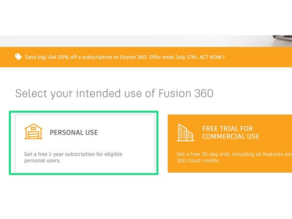 On the Fusion 360 homepage, click the button to open the free trial page