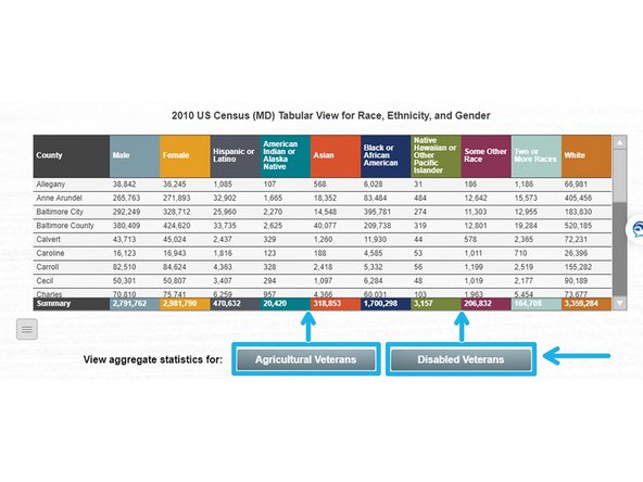 The Tabular View for Race, Ethnicity, and Gender chart provides detailed data for each county broken down by Race, Ethnicity, and Gender. The data can be cut using the cluster / county parameter at the top of the dashboard.