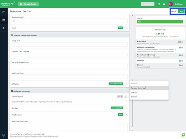 Depending on the complexity of the part, enter how much time it would take to slice, harvest, clean print heads, and clean parts by hand in &quot;Operator Time Estimate&quot;