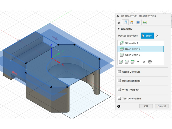 Then click the down pointing triangle at the bottom of pocket selections and choose silhouette then select so you get a silhouette in the XY plane.